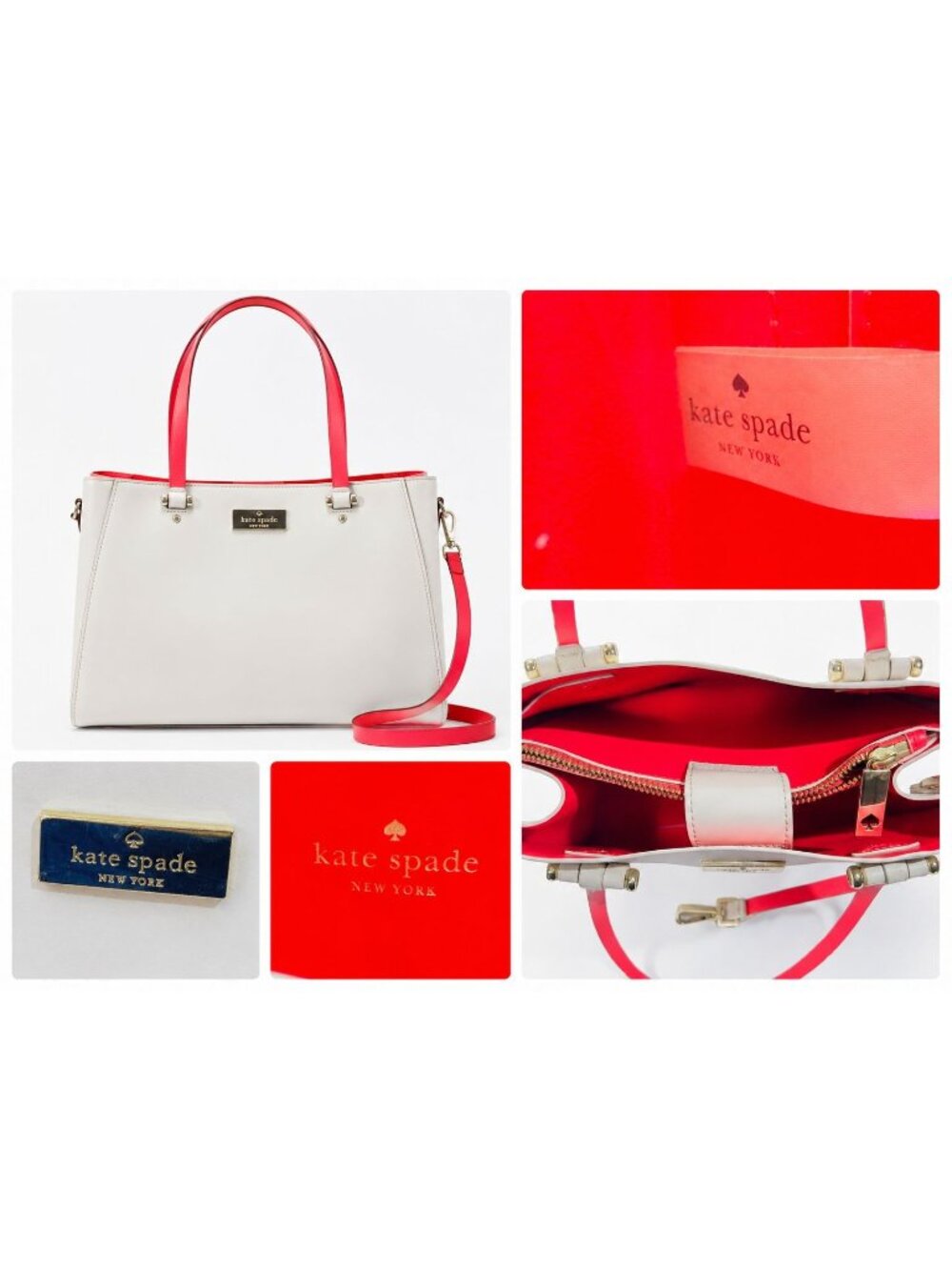 KATE SPADE Arbour Hill Elodie Handbag Beige Red Adjust Detachable Strap Handles - Picture 2 of 13